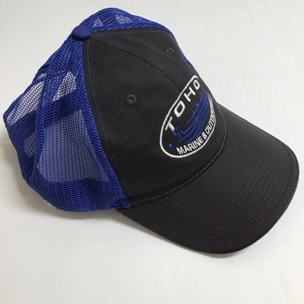 TOHO Marine Outdoors Hat Mesh Cap Adjusts Blue Gray White Lake Boating Sea